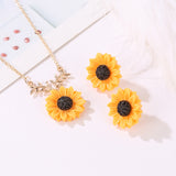 European and American fashion item sunflower necklace earrings set