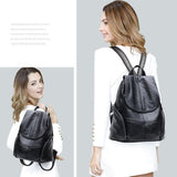 Casual Soft Leather Black Backpack