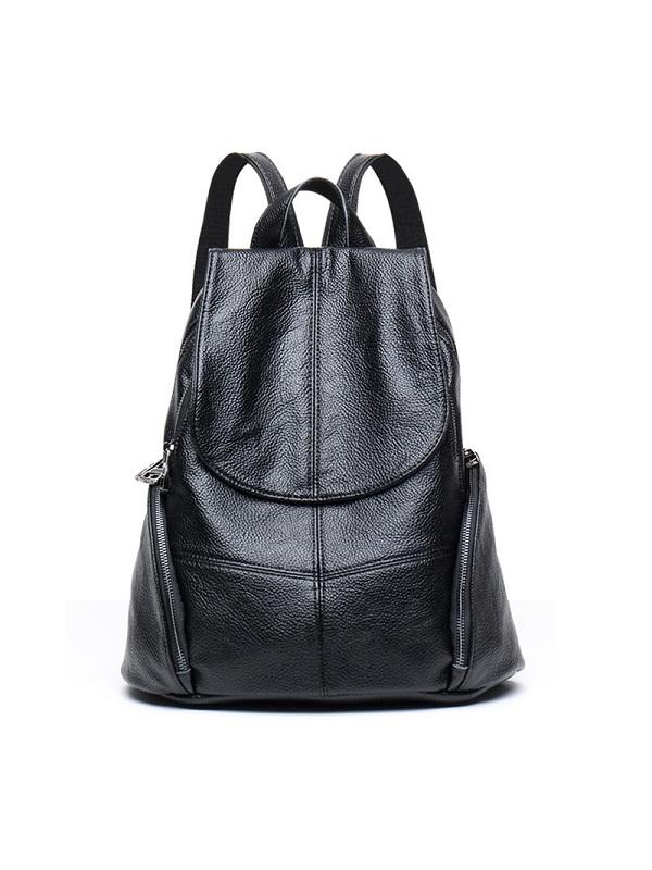 Casual Soft Leather Black Backpack