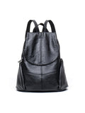 Casual Soft Leather Black Backpack