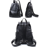 Casual Soft Leather Black Backpack
