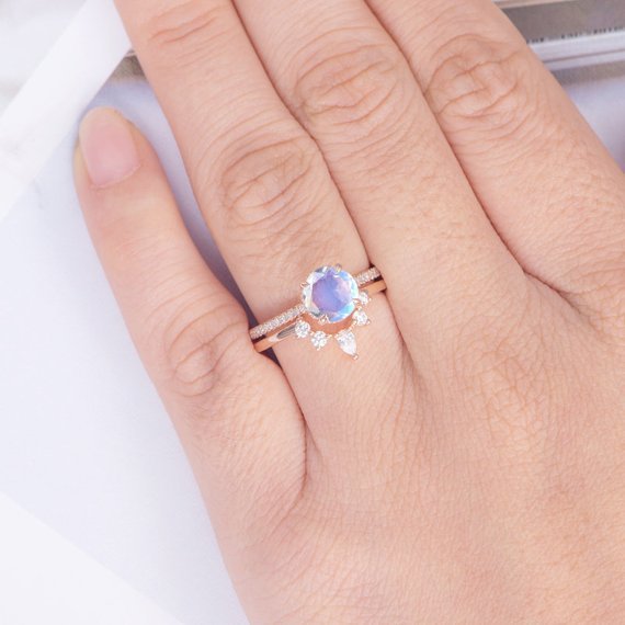 New rose gold inlaid opal ladies ring