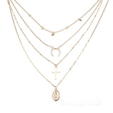 European and American fashion personality cross small round eclipse moon round Buddha statue four-layer necklace jewelry