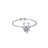 Stylish temperament with diamonds and small antlers exquisite opening ring