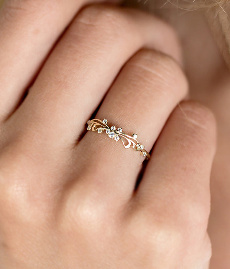 European and American ring female butterfly wings diamond ladies engagement jewelry