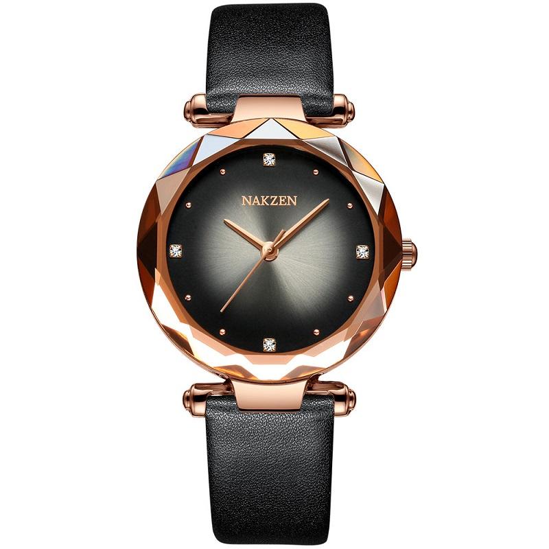 Rose Gold Frame Leather Strap Women's Watch