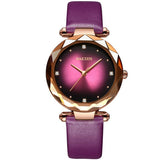 Rose Gold Frame Leather Strap Women's Watch