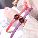 Rose Gold Frame Leather Strap Women's Watch