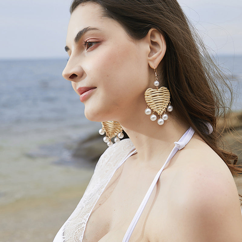 European and American fashion marine wind shell rattan earrings