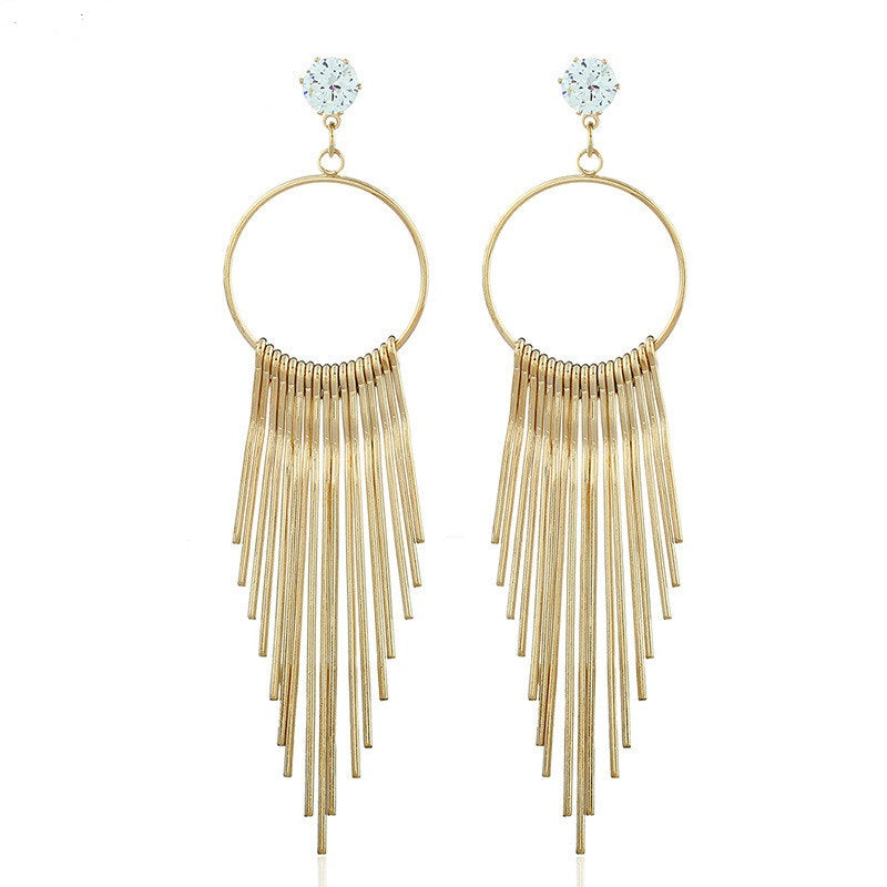 European and American fashion exaggerated fringed diamond earrings