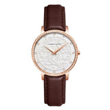 Carved Pattern Dial Leather Strap Women's Watch