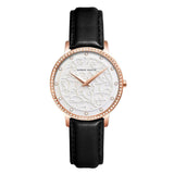 Carved Pattern Dial Leather Strap Women's Watch