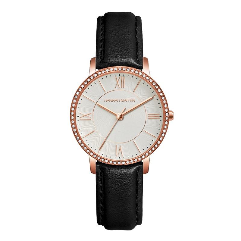 Round Dial Leather Strap Women's Watch