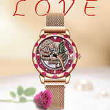 Rotatable Rose Pattern Dial Women's Watch