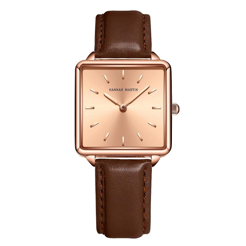 Elegant Square Leather Strap Women's Watch