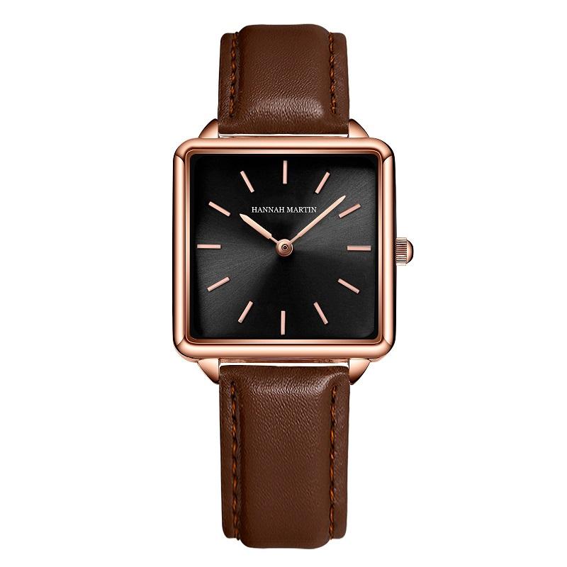 Elegant Square Leather Strap Women's Watch