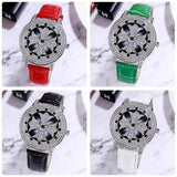 Rotatable Dial Leather Strap Women's Watch