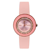 Rhinestone-studded Leather Strap Women's Watch