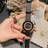 Rhinestone-studded Leather Strap Women's Watch