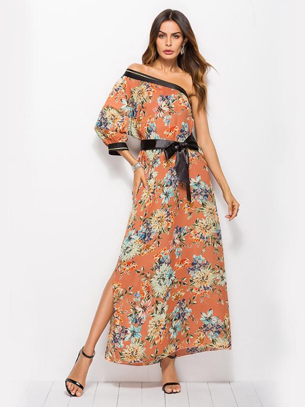 Bohemian One-shoulder Print Dress
