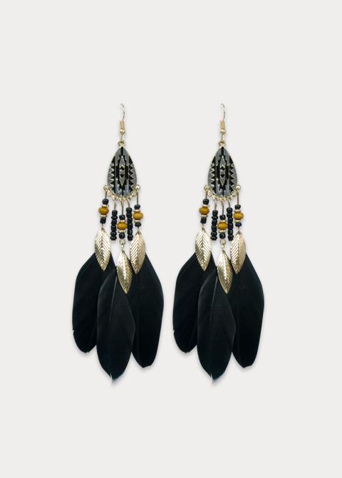 Black Feather Fringe Earrings