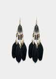 Black Feather Fringe Earrings