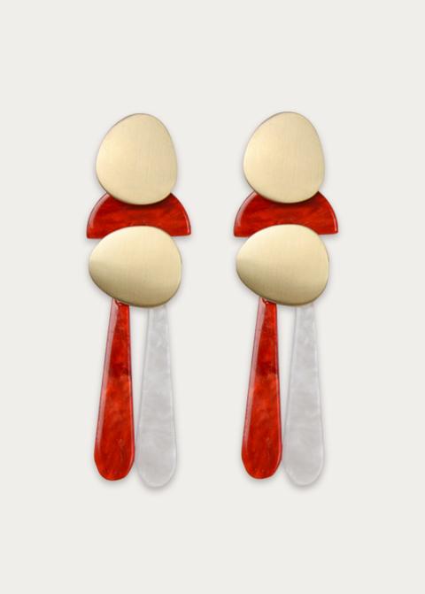 Gold Red White Long Earrings