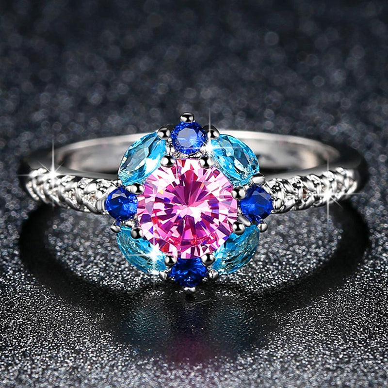 2019 New Flower Created Crystal Ring for Women in Rhodium Plated