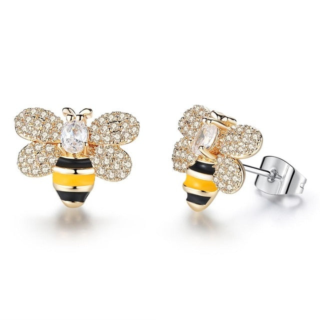 2019 New Design Cute Animal Bee Wedding Stud Earrings for Women Gold Color Bijoux Femme Free Shipping