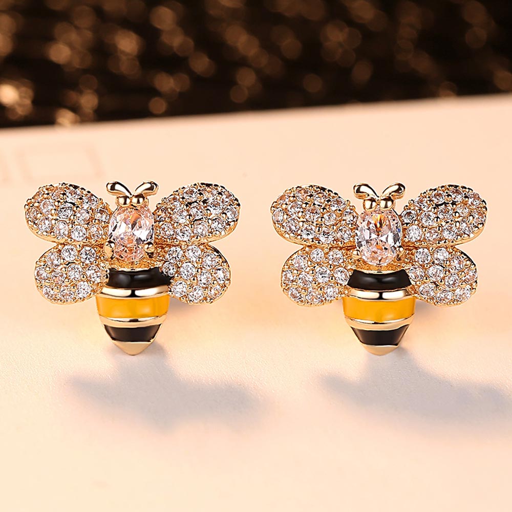 2019 New Design Cute Animal Bee Wedding Stud Earrings for Women Gold Color Bijoux Femme Free Shipping