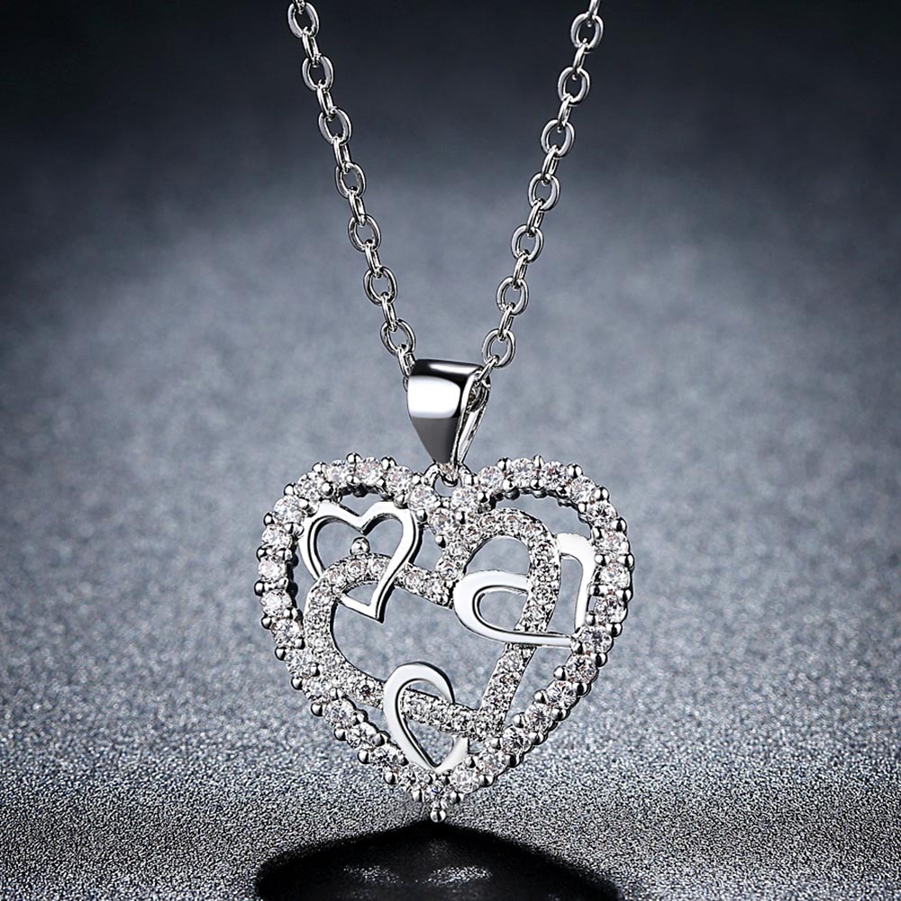 2019 New Fashion Silver / Rose Gold Color Heart Necklace AAA Cubic Zirconia Wedding/Party Jewelry Best Gifts for Valentine's Day