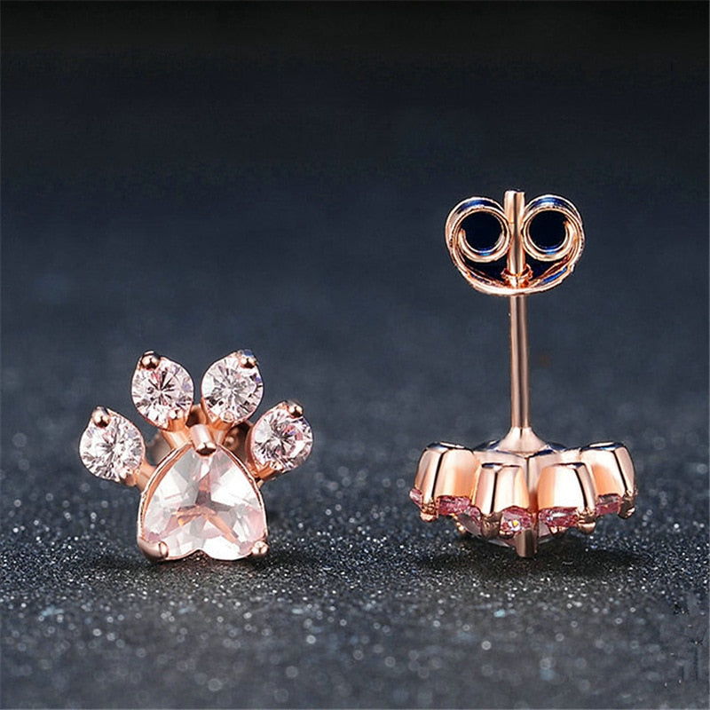 2019 New Hot Trendy Cute Cat Paw Earrings For Women Fashiong Rose Gold Earring Pink Claw Bear and Dog Paw Stud Earrings