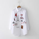 2019 NEW White Shirt Casual Wear Button Up Turn Down Collar Long Sleeve Cotton Blouse Embroidery Feminina HOT Sale T8D427M