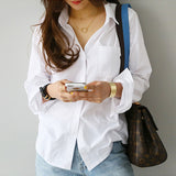 2019 Spring One Pocket Women White Shirt Female Blouse Tops Long Sleeve Casual Turn-down Collar OL Style Women Loose Blouses