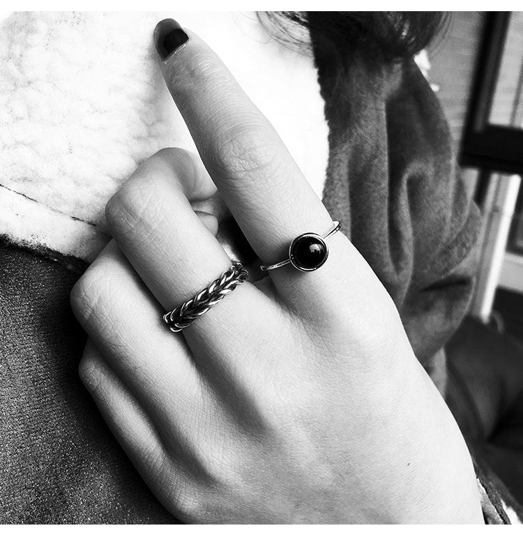 European and American fashion black agate open index finger ladies ring