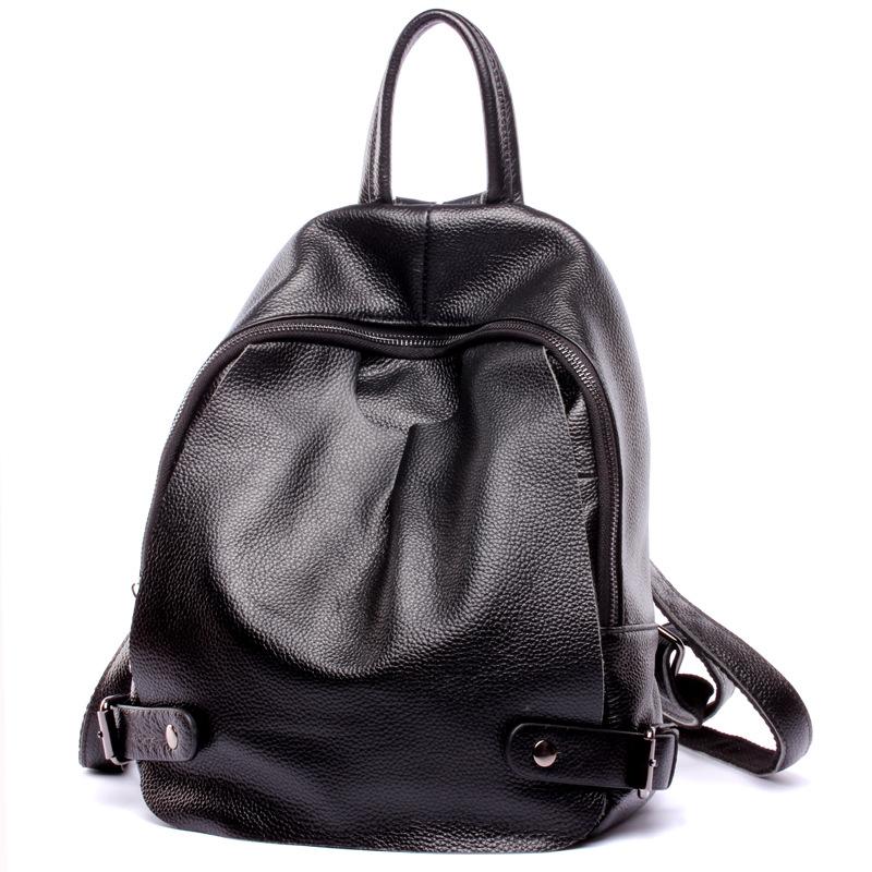 Fashion Black Genuine Leather Backpack