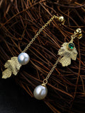 Leaf Pattern Pearl Earrings