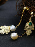 Leaf Pattern Pearl Earrings
