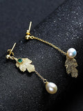 Leaf Pattern Pearl Earrings
