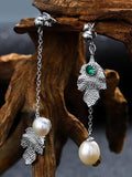 Leaf Pattern Pearl Earrings
