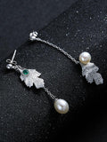 Leaf Pattern Pearl Earrings