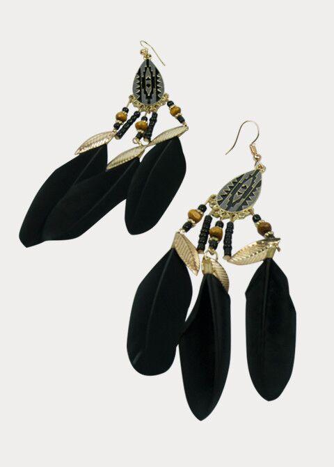 Black Feather Fringe Earrings