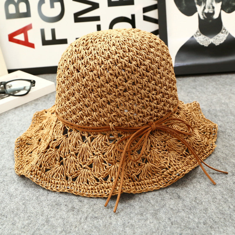 Women's rolled short short hollow beach sunhat