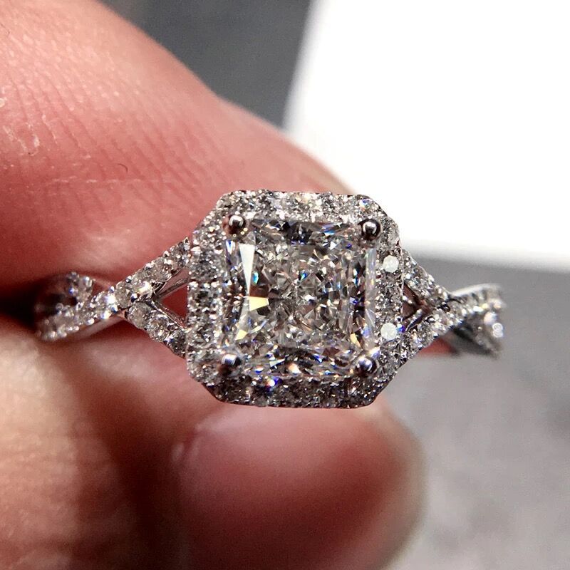 Cubic Zirconia Ring Princess Square Drill Twist Arm Micro-inlaid Zircon