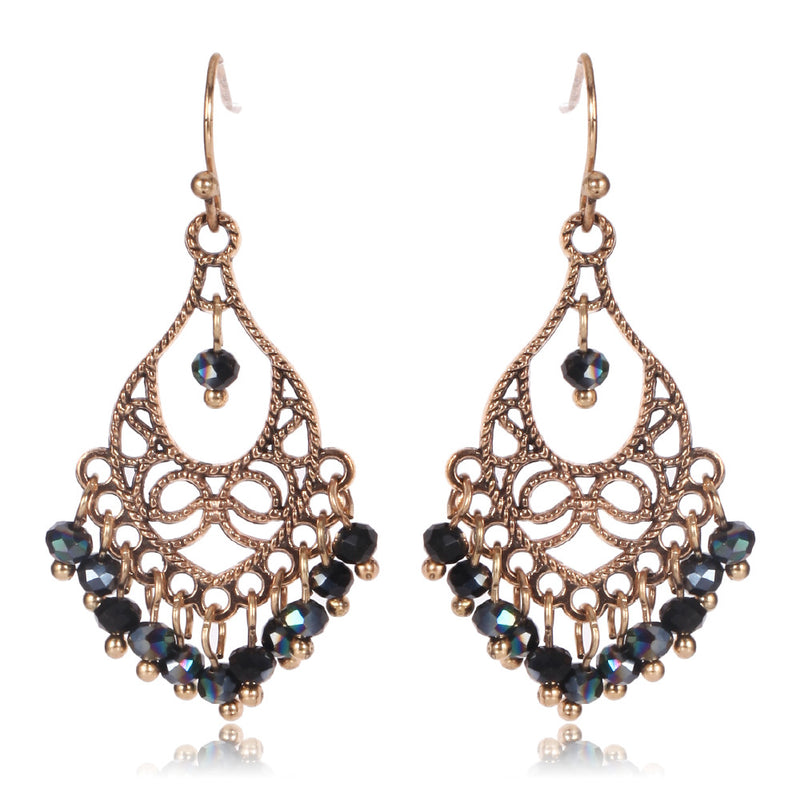 European and American fashion crystal fringed water drop hollow earrings