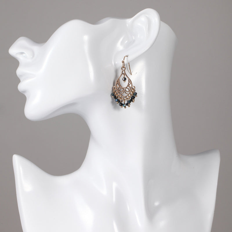 European and American fashion crystal fringed water drop hollow earrings