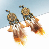 European and American retro tassel feather earrings
