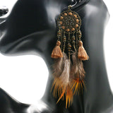 European and American retro tassel feather earrings