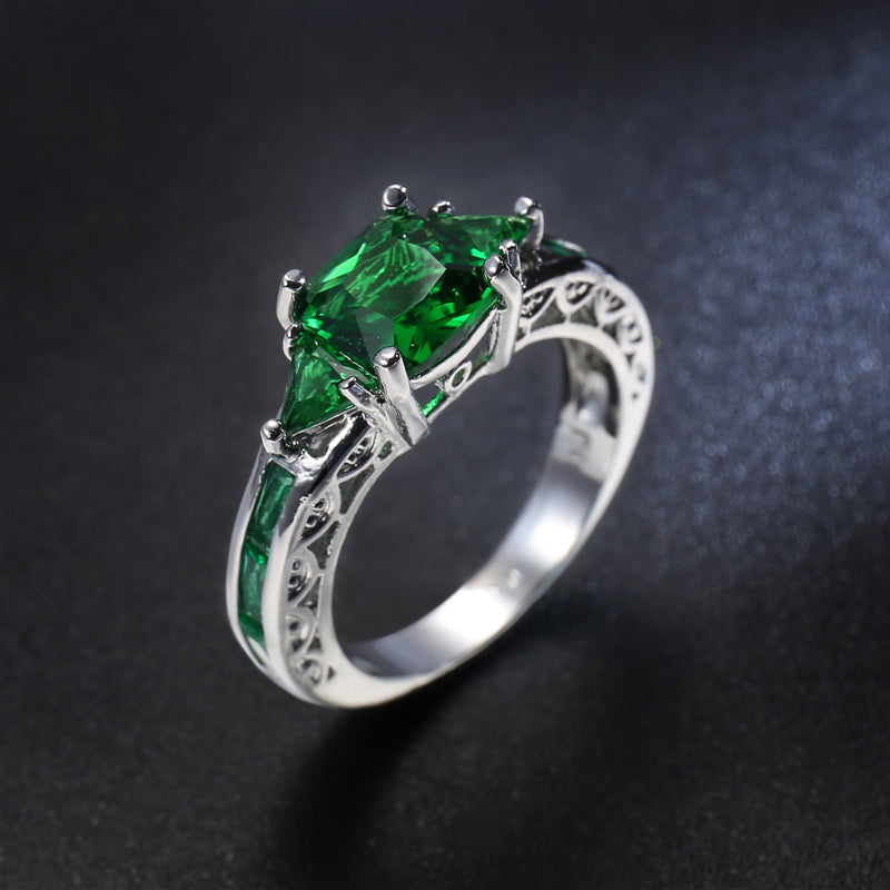 Square Drill Ring Creative Personality Ring inlaid Colorful gemstone