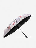 Ancient Lady with White Crane&Lotus Pattern Folding Umbrella